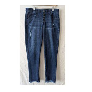 Democracy button-up, ab-control distressed jeans (Size 10)